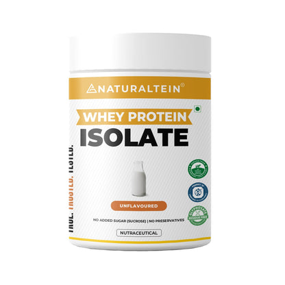 Naturaltein whey protein isolate container on a white background