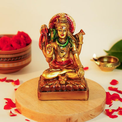 Aura Series Antique Gold Painted Lord Shiva Idol for Home (5 inch) | Marble Dust Lord Siva Statue for Pooja Room, Home Decor & Office | Resin Shiv Ji Murti | Sitting Bholenath Murti for Gift