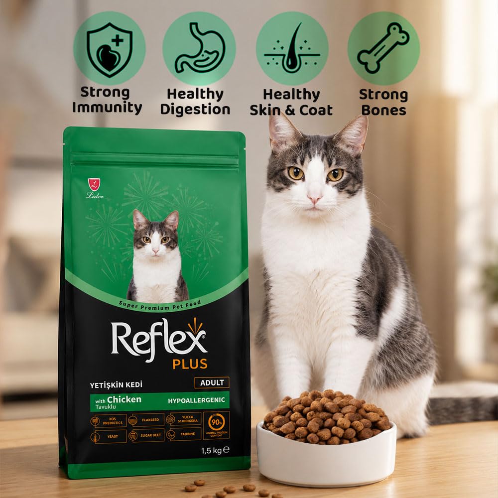 Reflex Plus Adult Dry Cat Food with Chicken, Complete & Balanced Nutrition for Adult Cats, Supports Immunity, Digestion, Healthy Skin & Coat (400g)