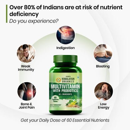 Vlado’s Himalayan Organics Multivitamin Tablets for Men & women With Probiotics - 60+ Ingredients multi Vitamins Supplement For Men And Women | VItamin B1,B2,B3,B5,B6B9,B12,C,E,A,K2,D Magneisum with 5B CFU Probiotic Blends 60 Veg Tablets