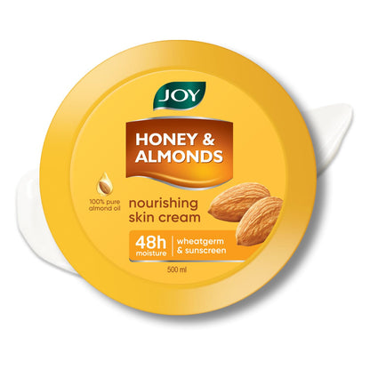 Joy Honey & Almonds Deep Nourishing Moisturizer for Dry Skin | Cold Cream for Face, Hands & Body | Contains Natural Sunscreen for Glowing Skin | Retains Natural Moisture Balance, 500ml