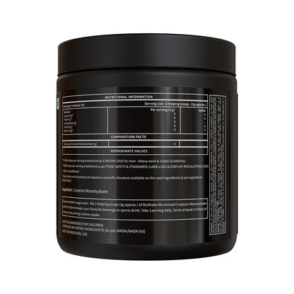 MyShake Micronised Creatine Powder - 250gm (83 Servings) | 3g Creatine Monohydrate Per Serve | Rapid Absorption, Boost Strength & Fuels Muscle | Supports Athletic Performance & Power