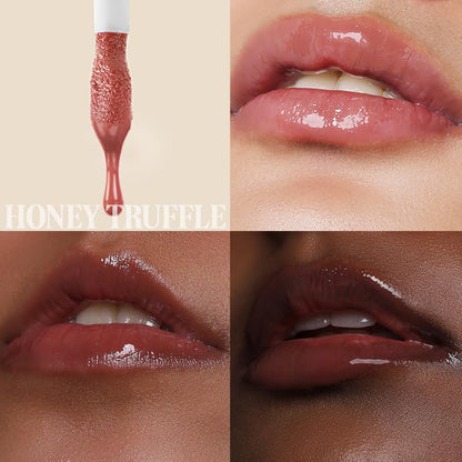 GLAZE BEAUTY Lip Oil Combo Pack of 5 - Honey Truffle, Pink Sorbet, Berrywood, Hibiscus Jam & 60% Dark | Peppermint | Hydrating | Non-Sticky | Glossy Finish | Lip Care