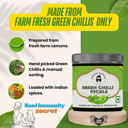 Momade Miracles Green Chilli Pickle | Hari Mirch Ka Achar - Hot, Tangy, Spicy & Delicious | Traditional Indian Taste | Made With Fresh Green Chilles | 100% Organic Green Chille Pickle (400gm)