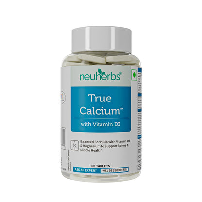 Neuherbs Calcium - 60 Tablets | True Calcium Supplement 1000mg For Men & Women | With Vitamin D3 & Magnesium | Support Bone, Joint & Muscle Health