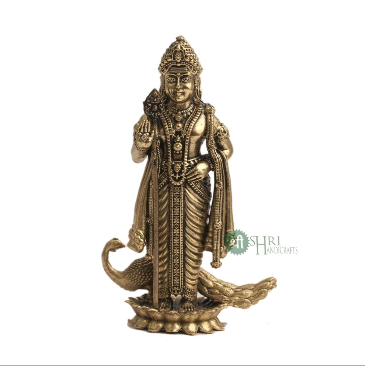 Brass 4" Lord Murugan Statue | Handcrafted Standing Kartikeya Murti Hindu God Idol Figurine Perfect for Decoration Puja & Gifting Purpose Sculpture (Weight_110gm)
