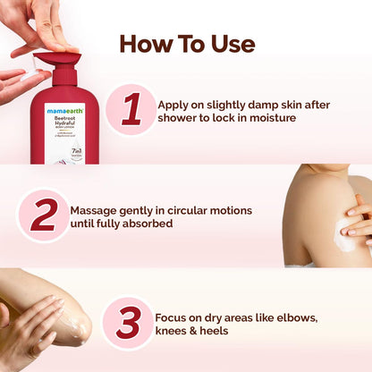 Mamaearth Beetroot Hydraful Body Lotion with Beetroot & Hyaluronic Acid & for Natural Pink Glow - 400 ml Beetroot + Hyaluronic Acid for Deep Hydration | 48 hrs* Moisturization & Barrier Repair | Alcohol & Petrolatum free | Made Safe Approved