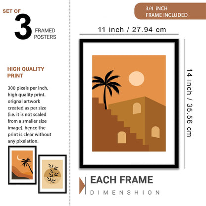 Minimalist theme coconut tree wall paintings for home decoration/Tree art wall frames for wall decor Set of 3 Frames (Theme-Nature) (Pattern-Minimal) (Art-14, 10x13inch)
