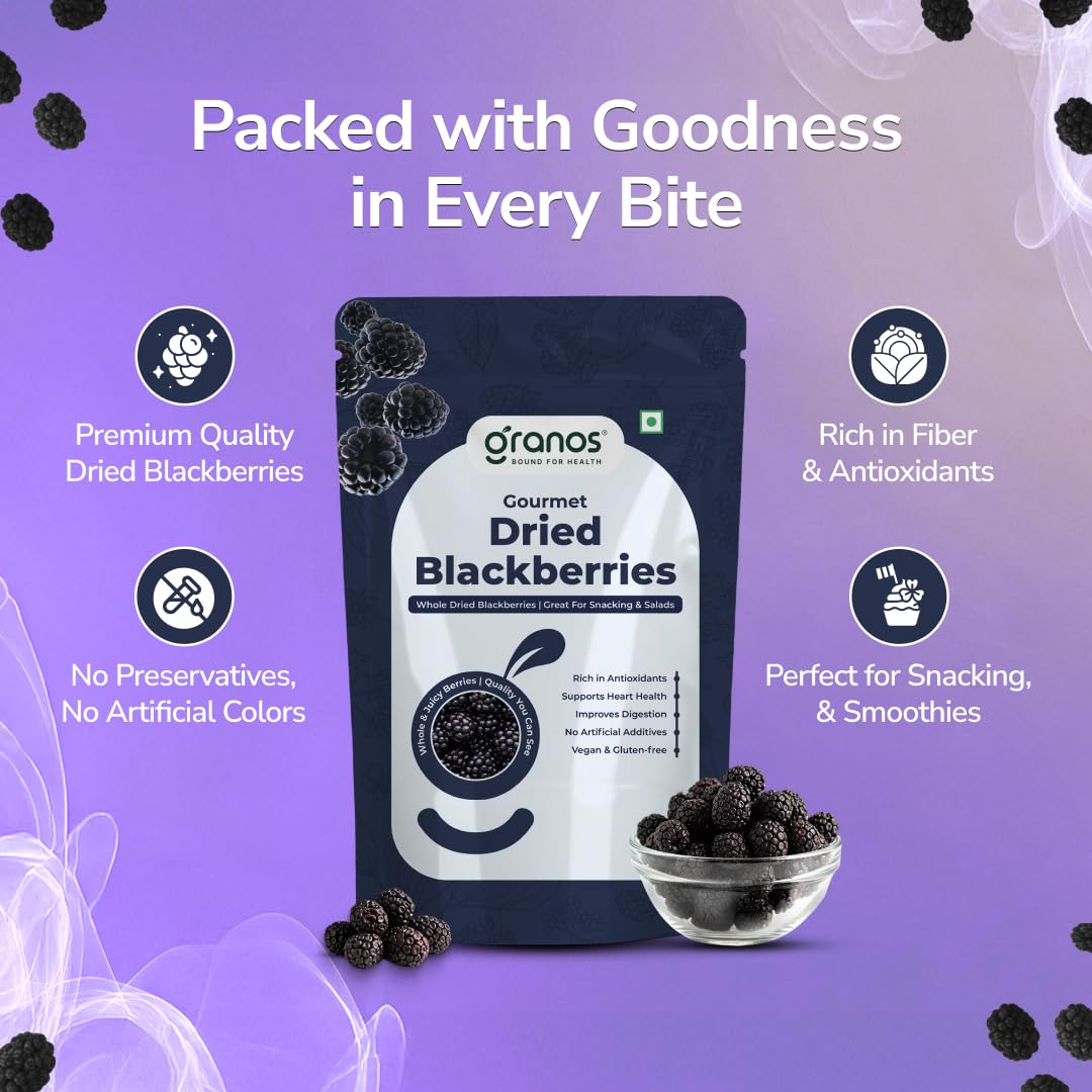 Granos Premium Dried Blackberries 150g, Natural & Healthy Snack, Dried fruit, Gluten Free, Vegan, Helps in Digestion, Cholesterol & Trans-fat free, Antioxidant Rich (Pack of 1)