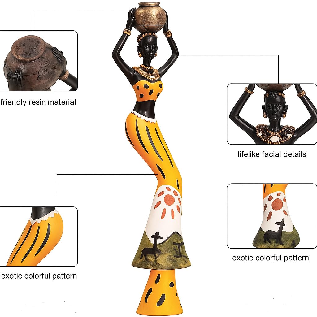 Xtore Beautiful Finish Uniquely Hand Crafted Home Dcor African Tribal Women Art Piece Handicraft Resin (Set of 3, Multicolour)