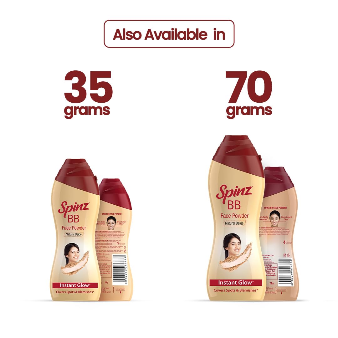 Spinz BB Brightening & Beauty Face Talc for Instant Brightness | Lasts 2X Longer, Covers Dark Spots and Blemishes, Gives Soft and Smooth Skin (Natural Beige) – 70 gm