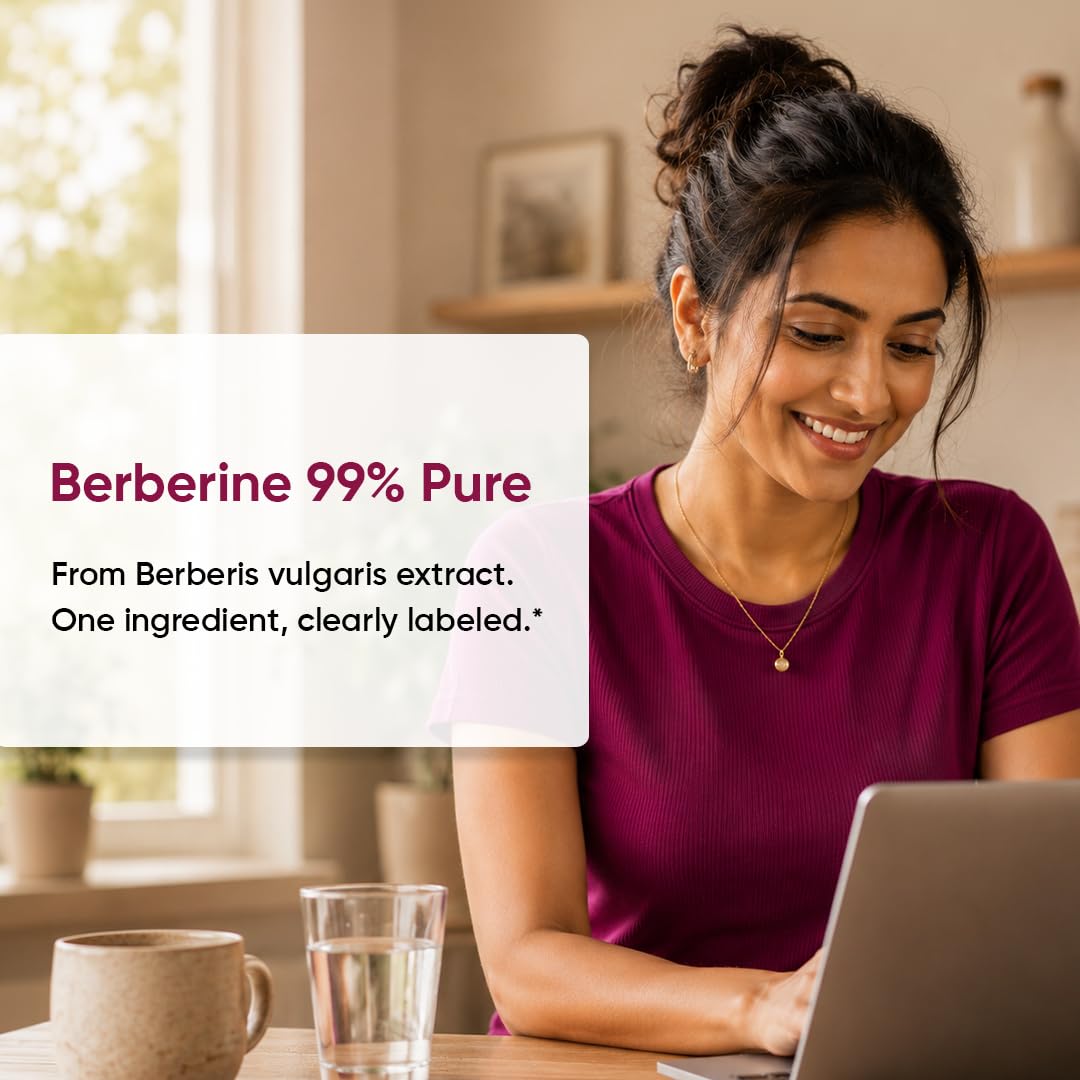 CUREFOREVER 99% Pure Berberine Capsule 1000mg (60 Veg Capsules) - Berberine Supplement Supports Cholestrol, Glucose & Metabolism | 30 Days Serving - High Strength, Berberis Vulgaris - 60 Count