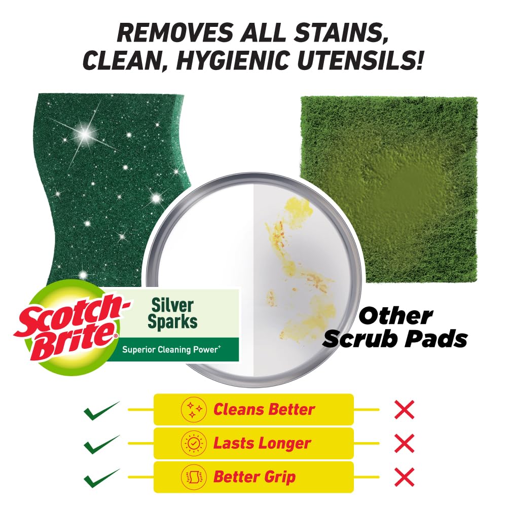 Scotch-Brite Silver Sparks Scrubber for Utensil Cleaning (Everyday Dishwashing)- Pack 6