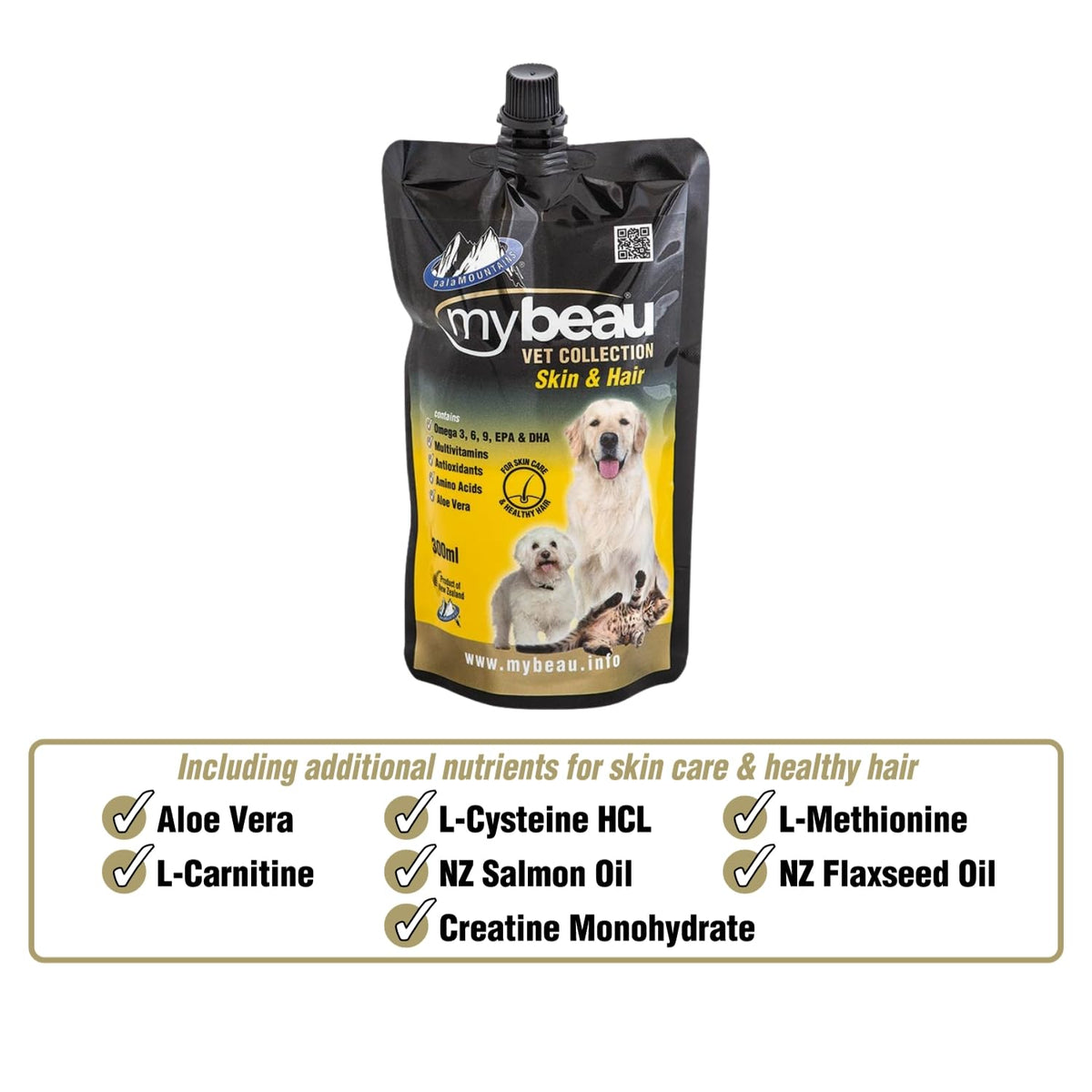 Palamountains My Beau Skin & Hair Supplement for Dogs & Cats – Aloe Vera, Omega 3 & 6, Flaxseed & Salmon Oils – 99.5% Absorption – Supports Skin, Coat, Nails & Immunity – 300ml
