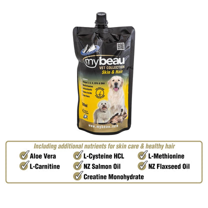 Palamountains My Beau Skin & Hair Supplement for Dogs & Cats – Aloe Vera, Omega 3 & 6, Flaxseed & Salmon Oils – 99.5% Absorption – Supports Skin, Coat, Nails & Immunity – 300ml