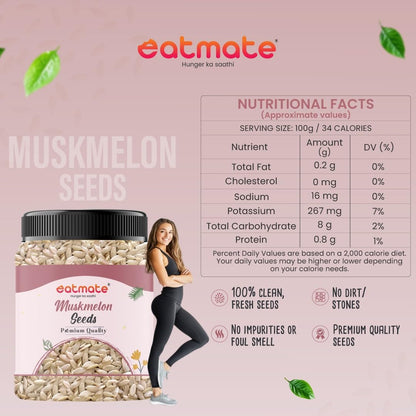Eatmate Natural Muskmelon Seeds | Kharbooj Magaj | Kharbhuja Beej for Eating | High in Protein, Potassium, Magnesium & Iron | Good for Immunity Booster| Healthy Snack, Topping and Cooking Use (250gm)