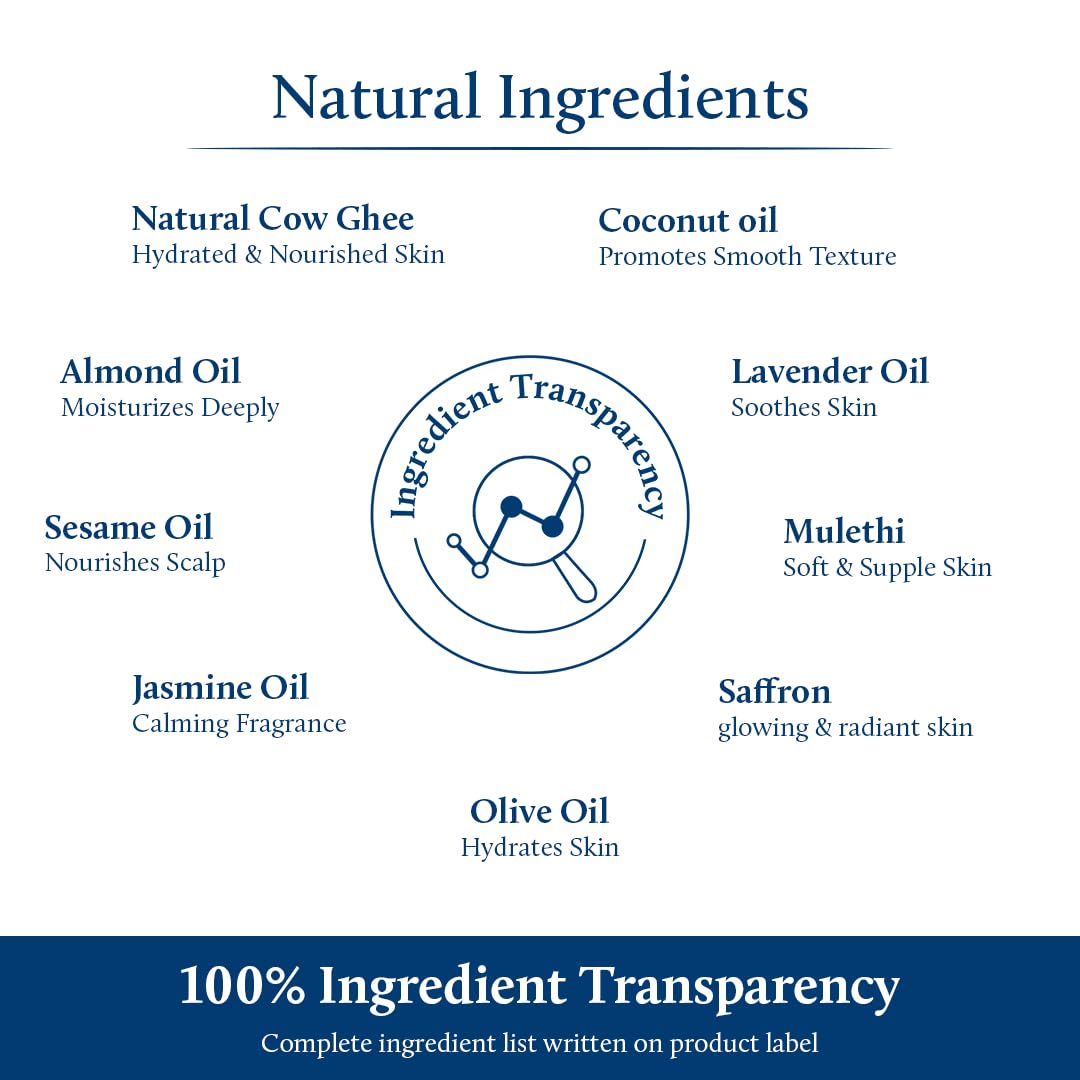 Blue Nectar Ayurvedic Baby Oil with Organic Ghee, 100% Natural Baby Massage Oil With Coconut Oil & Olive Oil | Dermatogically Tested (13 Herbs, 200ml)