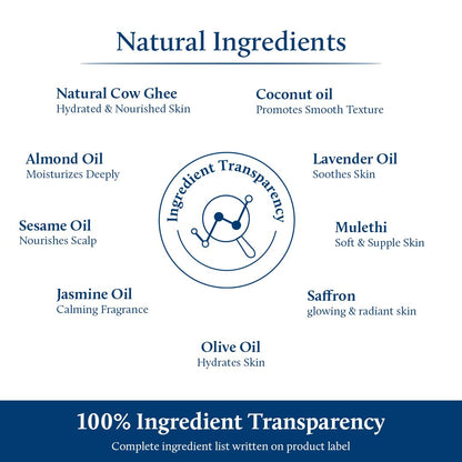 Blue Nectar Ayurvedic Baby Oil with Organic Ghee, 100% Natural Baby Massage Oil With Coconut Oil & Olive Oil | Dermatogically Tested (13 Herbs, 200ml)