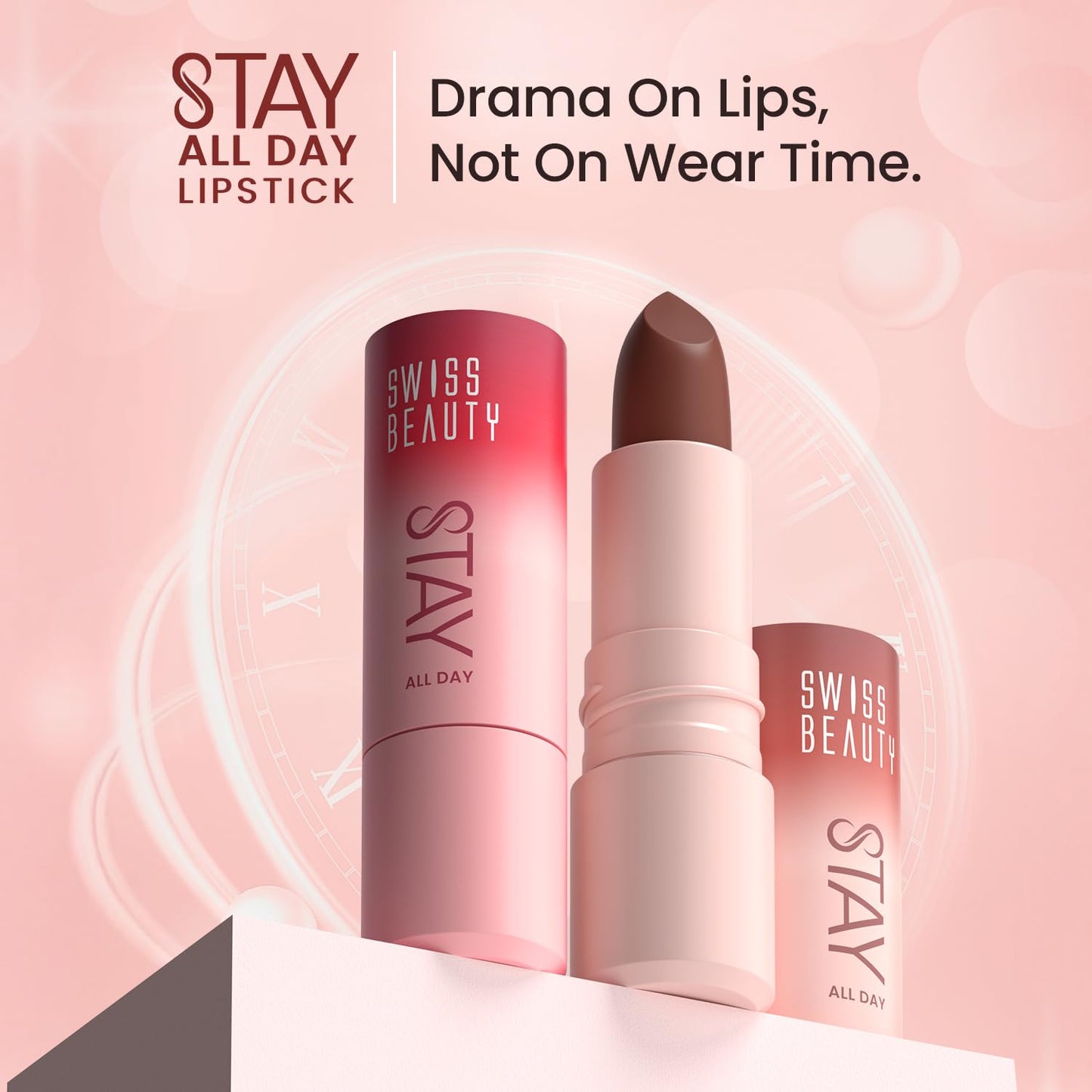 Swiss Beauty Stay All Day Lipstick | 12-Hour Stay | Transfer-Proof | Matte Finish | With Vitamin E & Shea Butter | Shade- 1. Pouty, 4g
