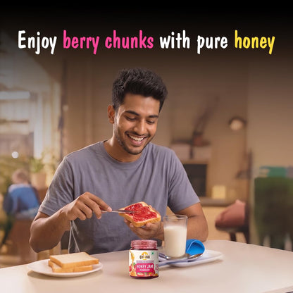 Eatopia Sugar Free Strawberry Honey Jam | 100% Pure & Natural | Healthy Jam for Kids & Adults | No Added Flavours & Preservatives | 70% Real Strawberries | Sweetness from Real Fruits & Honey | Pack of 1 | 240g
