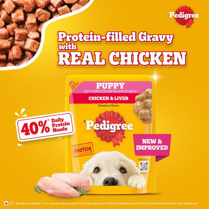 Pedigree Puppy Wet Dog Food, Chicken & Liver Chunks in Gravy, 70 g, Complete & Balanced Meal for Puppies