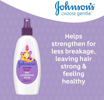 Johnson's Johnsons Baby Strength Drops Spray Conditioner for Babies Hypoallergenic No More Tears Formula Gentle Hair Conditioner Spray for Sensitive Scalp Paraben Sulfate Alcohol Soap Free Pediatrician and Dermatologist Tested 200ml