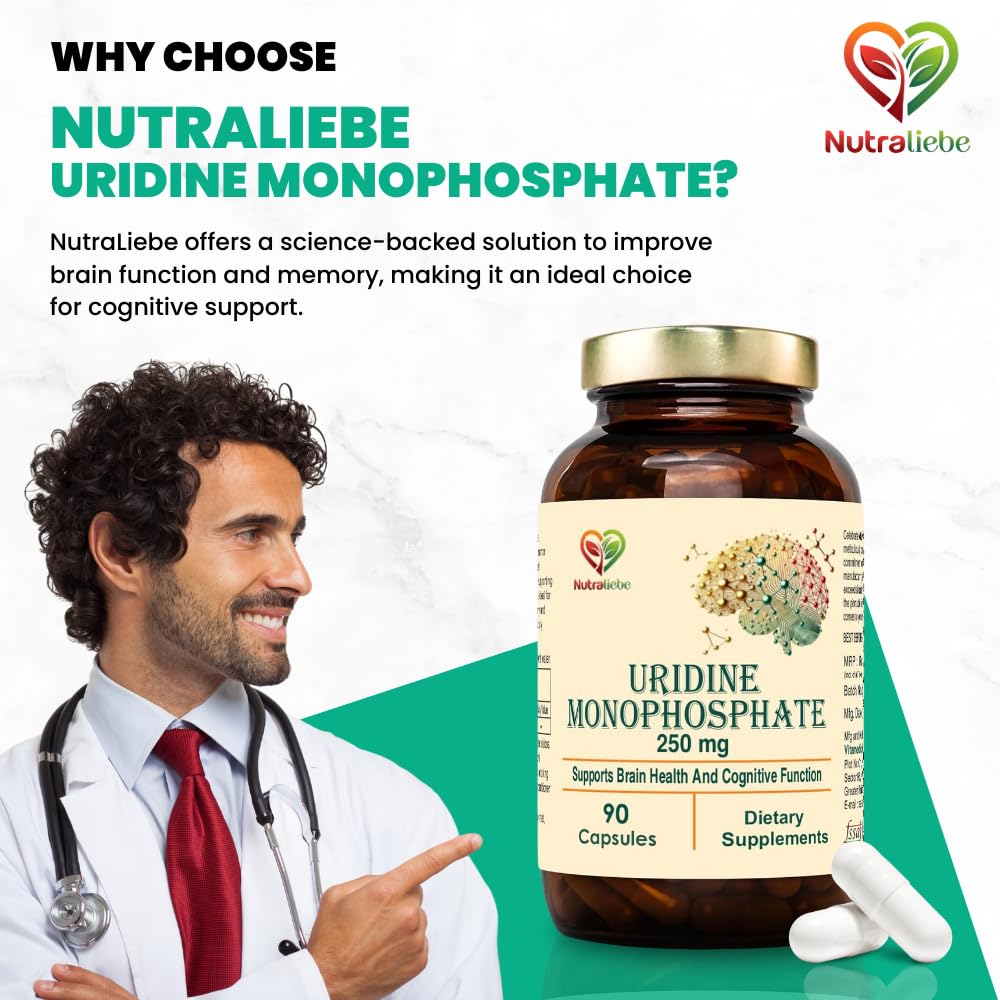Nutraliebe Uridine Monophosphate 250mg – 90 Capsules | Dietary Supplement | Supports General Health & Wellness | Non-GMO & Gluten-Free