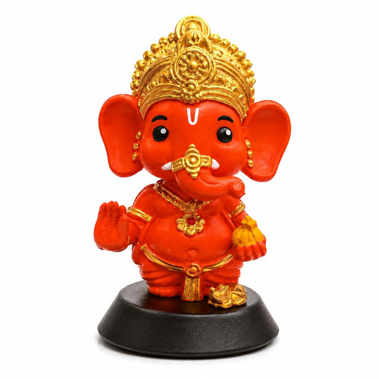 B.R STORE Cute Bal Ganesha Idol for Home Dcor & Car Dashboard | Red & Gold Ganpati Murti for Puja, Vastu & Gifting | Decorative Lord Ganesha Statue for Office & Home Temple (KESHRI Ganesha)