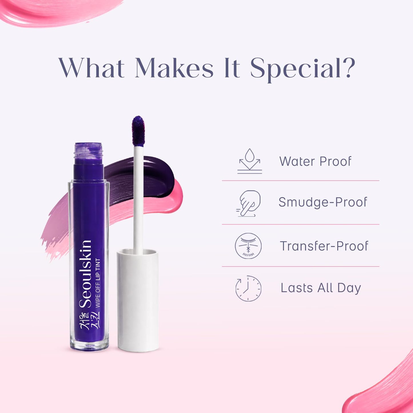 Seoulskin Wipe Off Lip Tint | Long Lasting No-Fade Lip Stain | Matte Lip Tint Waterproof, Transfer-Proof, Smudge-Proof | Easy Application & Wipe Off Formula | Lasts All Day | Natural Pink Color | Vegan | Shade: Petal Pink (4ml)