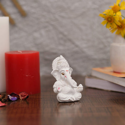 Ganesh Idol Ganesha Statue for Car Dashboard White (8 x 10 cms)