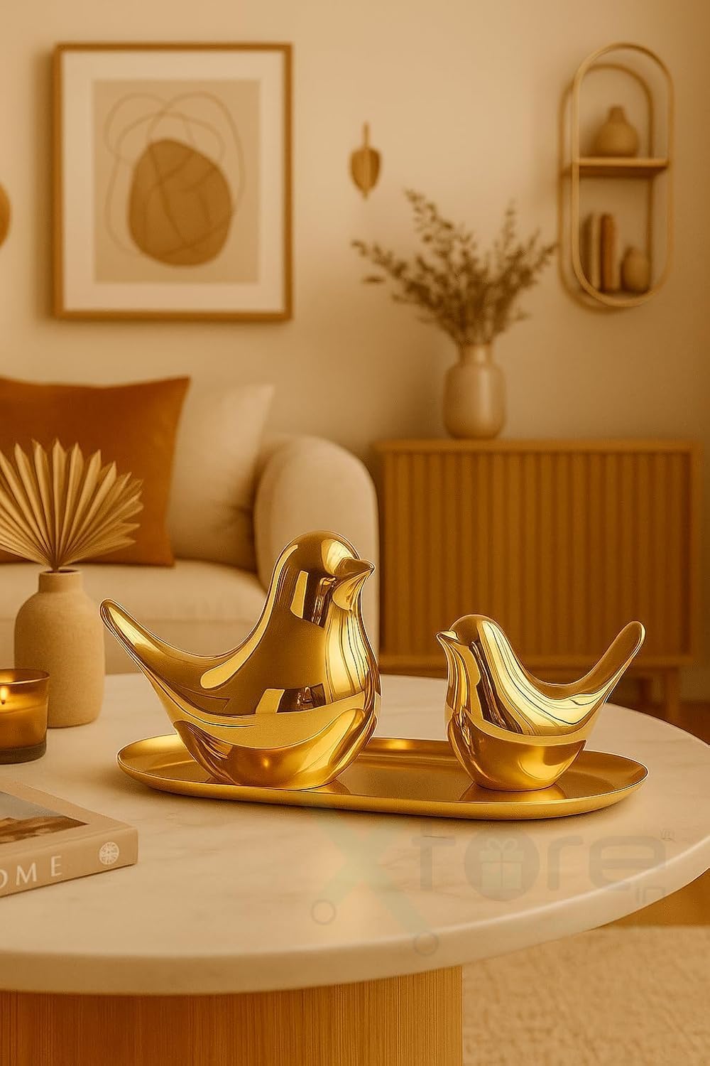 Cute Decorative Bird Showpiece for Home Decor, Gold Bird Figurine Tabletop Statue for Living Room, TV Unit, Office Desk, Bedroom, Shelf Display, Table Centerpiece & Housewarming Gift