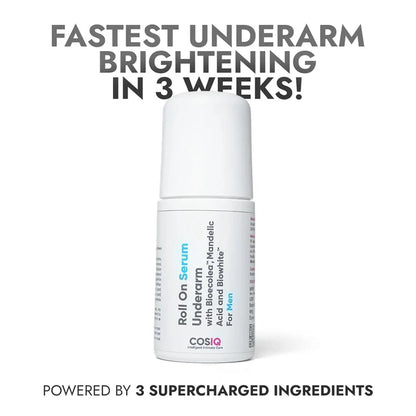 Cos-IQ Brightening Underarm Roll On Serum for Men | With Bioecolea, Mandelic Acid and Bio White | Prevents Body Odour, Brightens Skin & Exfoliates Underarms | Fresh & fragranced | Suitable for Sensitive Skin | 40ml