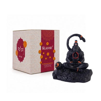 3.5 Inch Meditating Lord Hanuman Idol | Black Finish Bajrangbali Murti with Ram in Heart Design, Gada & Mountain Base for Home Temple, Mandir, Office Desk & Car Dashboard