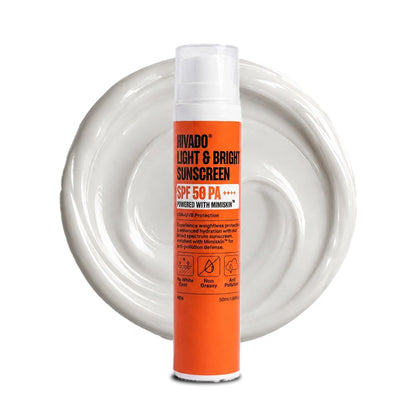 HIVADO Men’s Sunscreen Moisturiser SPF 50 PA++++ 50ml | No White Cast | Lightweight, Non-Greasy Hydrating & Brightening Formula | UVA + UVB Broad Spectrum Sun Protection | With Mimiskin™ | For All Skin Types