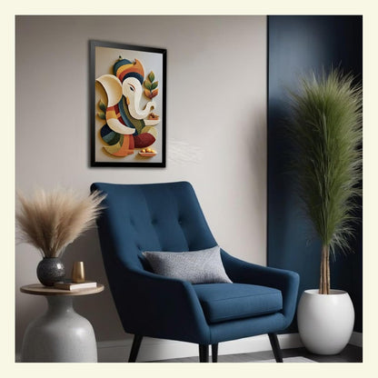 3D Lord Ganesha Wall Frame | Premium Sparkle Laminated Ganpati Wall Painting with Black MDF Frame | Waterproof & Dust Resistant Wall Decor for Living Room, Bedroom, Office, Temple & Home Decor