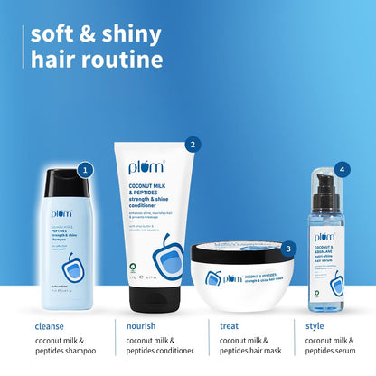 Plum Coconut Milk & Peptides Shampoo for Dry & Frizzy Hair | Provides 22X Shiny & Softer | Paraben-Free | Hair Shampoo for Women & Men | for Straight, Wavy & Rough Hair | pH Balanced | 75ml