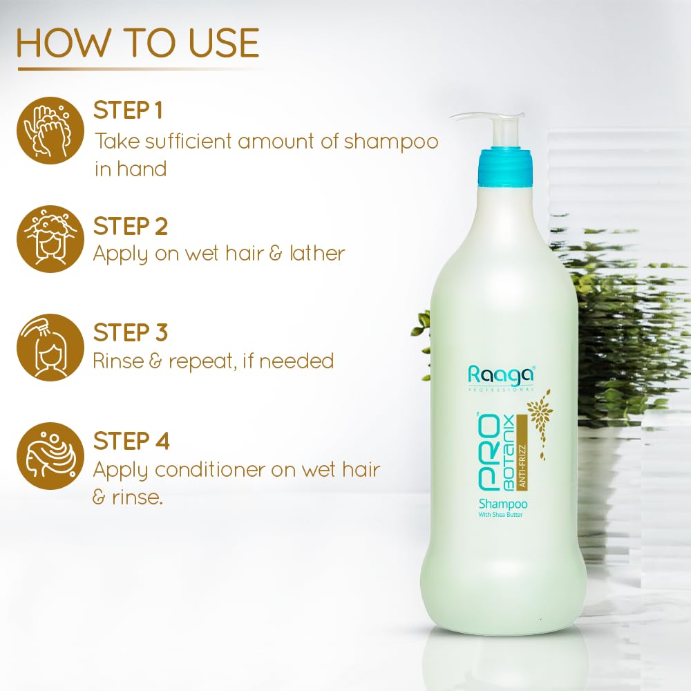 Raaga Professional Pro Botanix Anti Frizz Shampoo With Shea Butter, Rosemary, 1000 ml