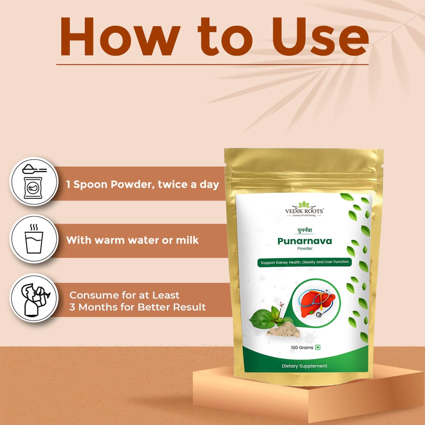Punarnava Powder - 100% Pure And Natural Blend For Enabling The Proper Functioning Of Kidney, Liver And Digestive Strength 100Gm (PACK OF 1)