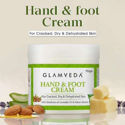 Glamveda Hand & Foot Cream for Dry Hands & Cracked Heels | Deep Moisturizing & Repair Cream for Rough Skin | Nourishing Hand & Heel Care Cream for Soft, Smooth & Hydrated Skin | For Men & Women | 100g