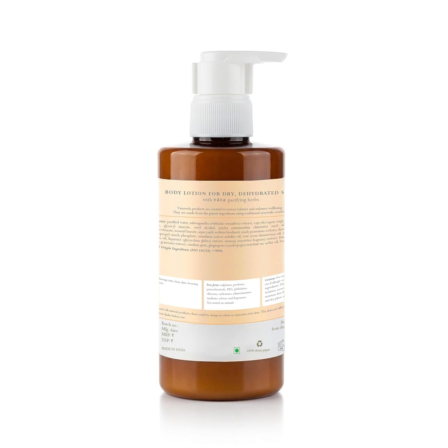 Vanaveda Vata Body Lotion for Dry Skin | Deeply Hydrating Ayurvedic Moisturiser with Plant-Based Oils | Daily Body Care for Soft, Nourished Skin | 300ml