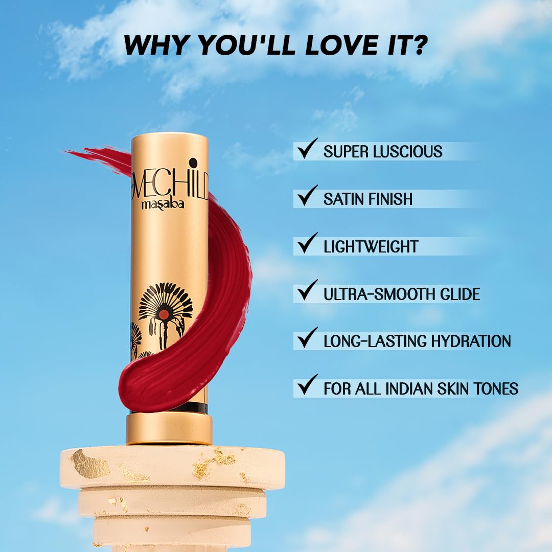 LoveChild Masaba Lush Creme Lipstick (Pink), Moisturizing Satin Finish with Ceramides & Shea Butter, Lightweight, Long-Lasting & Ultra-Smooth, Perfect Shades for Indian Skin Tones, Skyfoam 3.5g