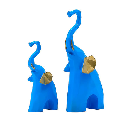Elephant Pair Showpiece Geometrical Animal Figurine for Home Decor Living Room Decor(9 & 6 inch, Green)
