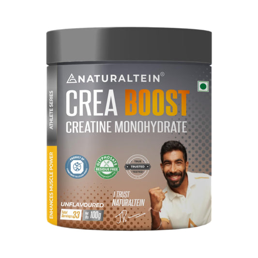 Container of Naturaltein Crea Boost Creatine Monohydrate on a white background