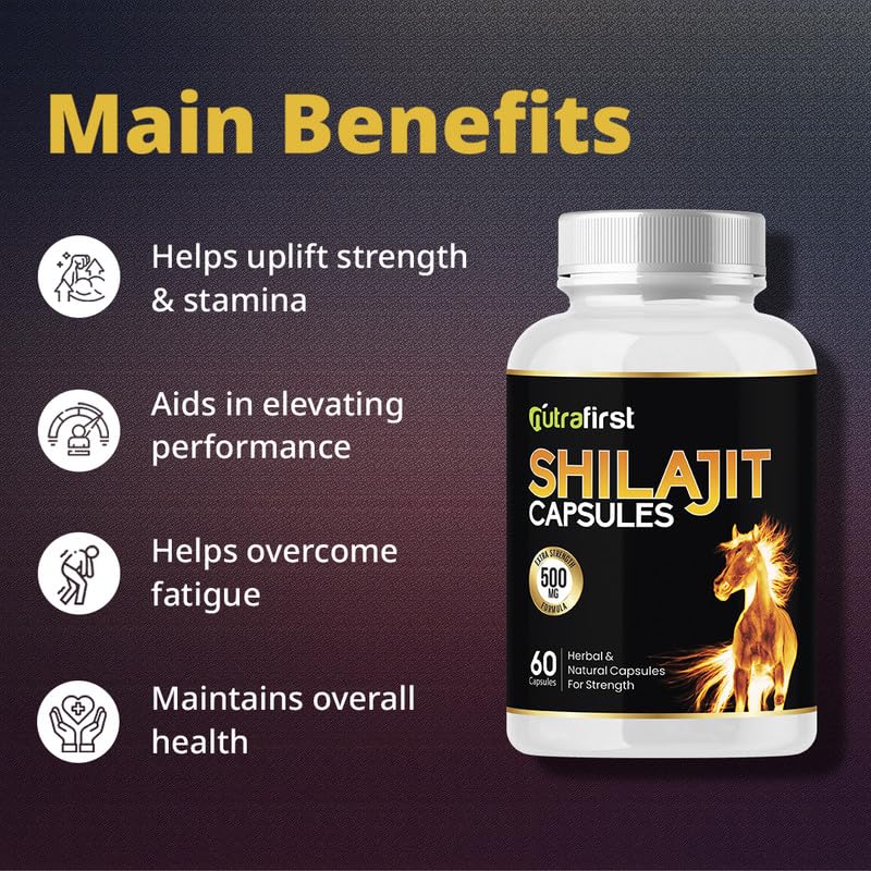 Nutrafirst Shilajit Capsules (500mg, 60 Caps) | Pure Himalayan Shilajeet Extract | Supports Muscle Strength, Stamina, Endurance & Energy | Improves Performance, Vitality & Immunity