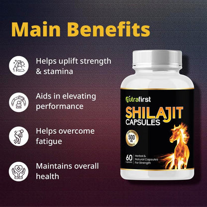 Nutrafirst Shilajit Capsules (500mg, 60 Caps) | Pure Himalayan Shilajeet Extract | Supports Muscle Strength, Stamina, Endurance & Energy | Improves Performance, Vitality & Immunity
