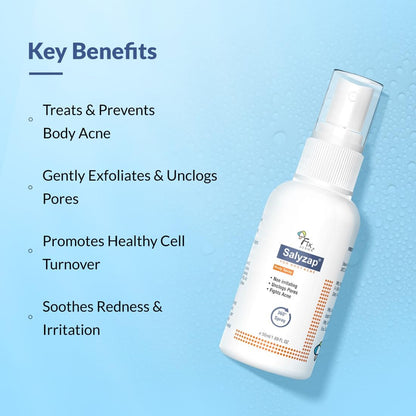 Fixderma 2% Salicylic Acid Salyzap Body Acne Spray For Acne on Back, Shoulders, Neck & Chest to improve Breakouts & Uneven skin texture for Women & Men - 50ml