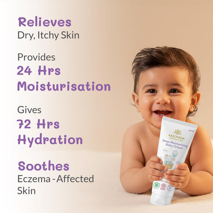 AreoVeda Deep Moisturising Baby Cream (50gm) | 72Hrs Hydration | Suitable for Baby's Dry Skin | With Shea Butter & Saffron Extract | Non-Sticky | For 0-5 Years | Ecocert Certified, EWG Verified