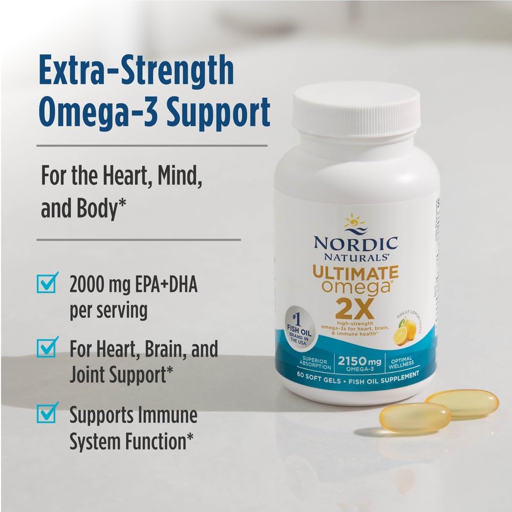 Nordic Naturals Ultimate Omega 2X | 2150 Mg Omega 3 Fish Oil Supplement EPA And DHA | For Optimum Wellness & Brain, Heart Health | Lemon Fish Oil For Men And Women | 60 Softgels
