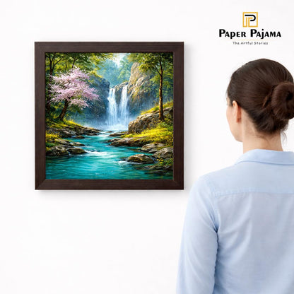 Waterfall Running Water Calm Vastu Nature Serenity Landscape Scenic Peaceful Framed Poster Artwork Decor Painting