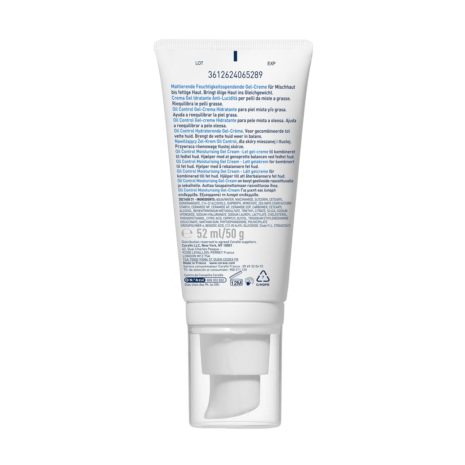 White tube of cream with text on a white background